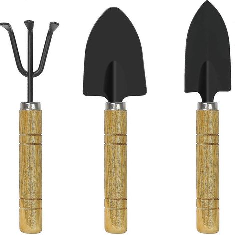 Ensemble de 3 mini-outils de jardin, pelle de jardin, pelle à manche en bois à main (1/5)