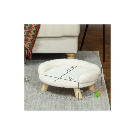 Canapé pour animaux de compagnie design surélevé couchage chien et chat flanelle crème 47x40x20cm avec pieds en bois (1/5)