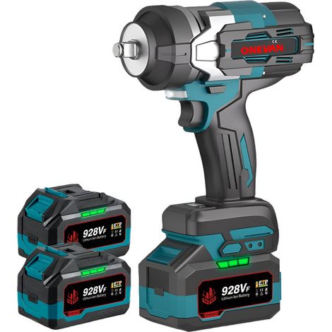 Llave de impacto ONEVAN de 2100 Nm, inalámbrica y sin escobillas de 1/2", apta para camiones grandes y vehículos de transporte. Incluye 2 baterías de 6.0Ah