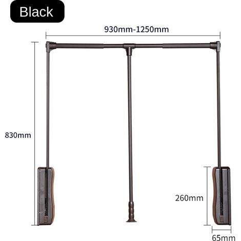 Étendoir à linge rétractable noir 930-1250 mm, barre télescopique relevable, cintre vertical pour armoire, penderie et rangement (1/4)