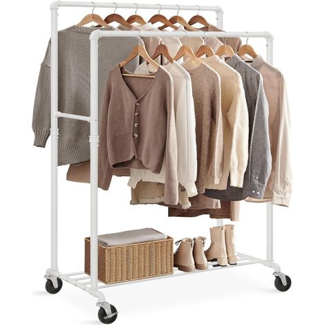ORION91 Double Rail Clothes Rack - Metal Frame, 59 x 100 x 162 cm, supports 90 kg, features 4 wheels (2 lockable) and a storage shelf for organizing clothes and accessories, perfect for home use. - Un (1/5)