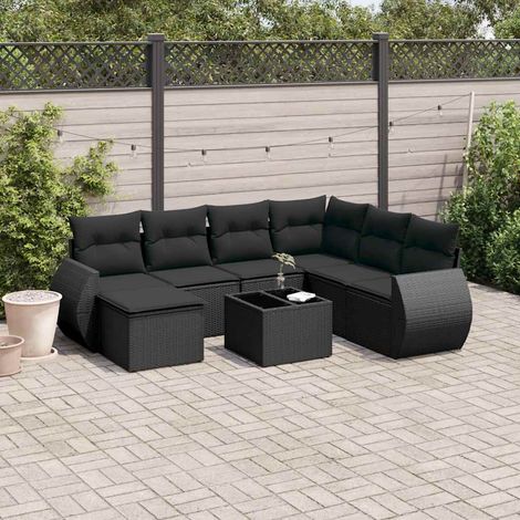 Salon de jardin modulaire 8 pièces en résine tressée avec coussins et meuble bas noir - PANGIVO (1/5)