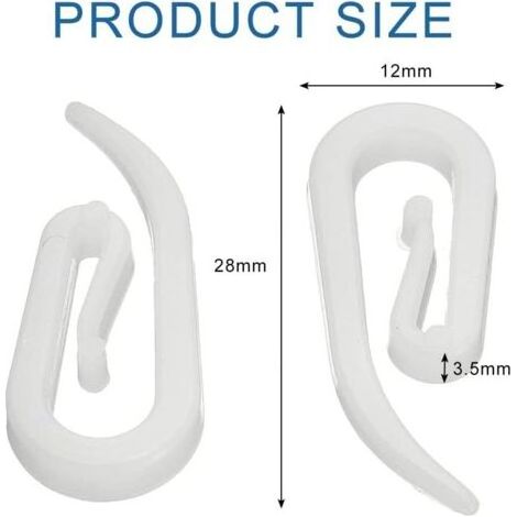 Gardinenstangenhaken, 100 Stück weiße Kunststoff-Gardinenclips 2,8 x 1,2 cm für Duschvorhänge, Fenster und Türen (1/4)