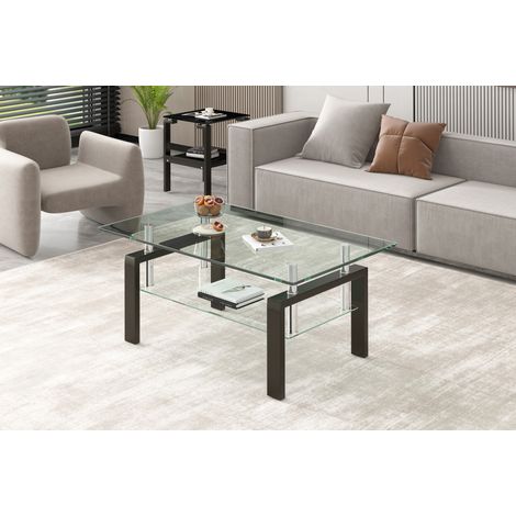 Table basse en verre de sécurité 100 x 60 x 44 cm transparente avec structure métallique HAVRYA (1/5)