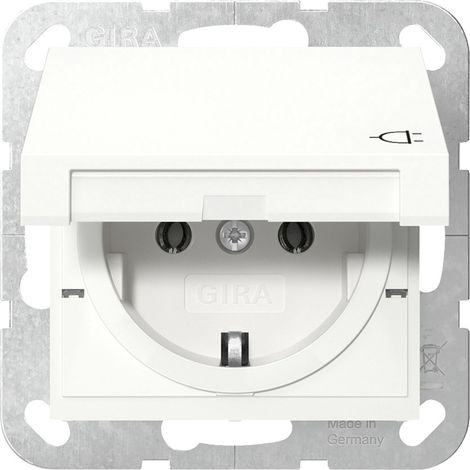 GIRA prise de courant encastrée System 55, 445403, avec couvercle rabattable, blanc pur, brillant
