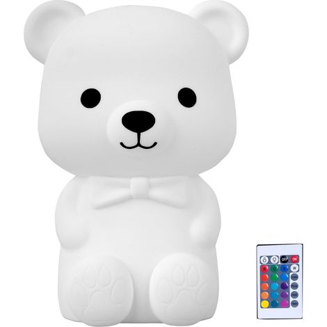 Veilleuse Ours Silicone Rechargeable avec Télécommande, Veilleuse Bébé 16 Couleurs Tactile et Dimmable avec Minuterie, Veilleuse Enfant sans Fil pour Chambre, Nursery, Adulte (1/5)