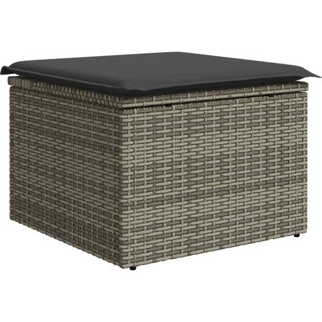 Tabouret de jardin， Pouf de jardin，Repose-pied avec coussin gris 55x55x37 cm résine tressée CFW90203 (1/5)
