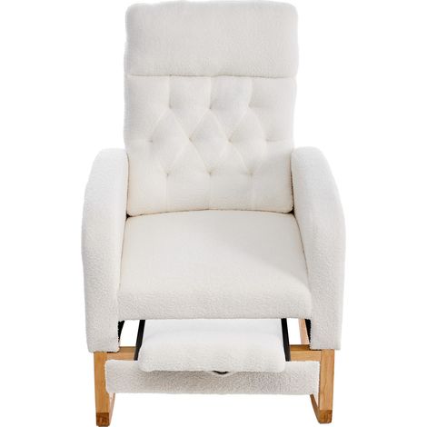 Fauteuil à Bascule - 1 Place - Confort Moelleux - Bouclé - Coussins Inclus & Accoudoirs - 65.6 x 123 x 102 cm - Scandinave - Blanc (1/5)