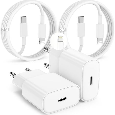 2Pack 20W Chargeur Rapide iPhone pour iPhone 14/13/12/11& 2+2m Câble (1/5)