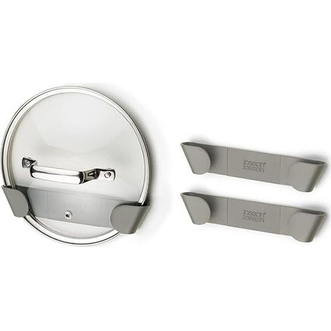 Joseph Joseph Duo, Organizador para Cajones Cocina, Soporte autoadhesivo para tapas de ollas y sartenes, Instalación fácil sin herramientas, ideal para tapas de hasta 24 cm, gris (1/5)