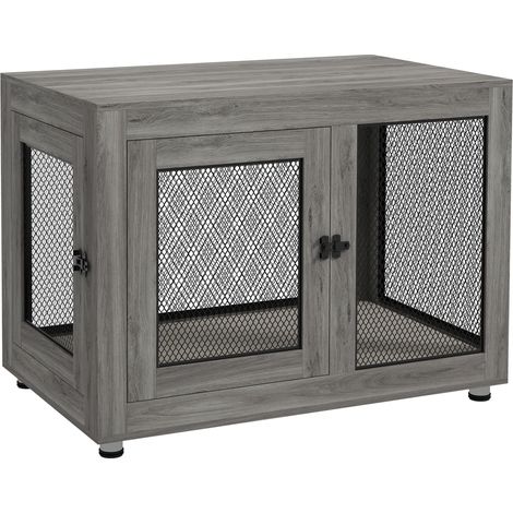 Cage pour chien d'intérieur avec 2 portes, coussin lavable, pieds réglables, structure robuste, pour grands chiens jusqu'à 30 kg, gris - CHICFURN (1/5)