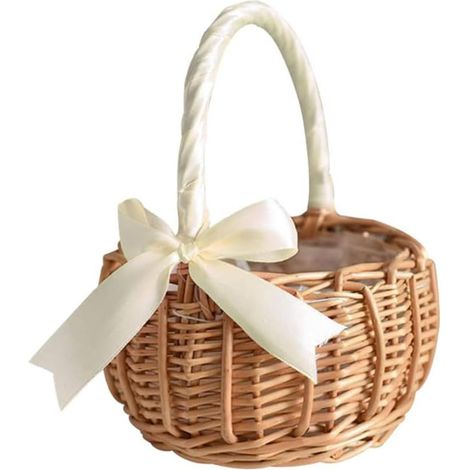 Petites Corbeilles Osier avec Anse, Panier De Mariage En Paille, Panier de Fleurs Tissé en Osier, Panier De Dispersion De Mariage, Panier De Demoiselle d'Honneur Pour Fleurs Et Fruits (1/5)