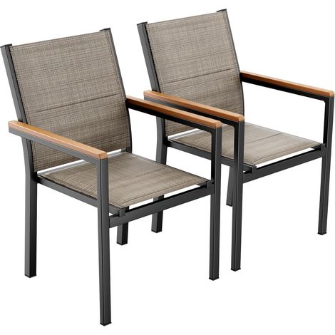 Chaises de jardin en aluminium avec dossier et assise matelassés,chaises de salle à manger empilables- (2 chaises ,Brun Lin) (1/5)