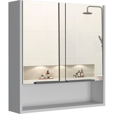 Tuhome Concept – Armoire à pharmacie Jasper – 2 portes avec miroirs – Dimensions 60x62.5x14 cm – Bois noir moderne – 3 étagères intérieures (1/5)