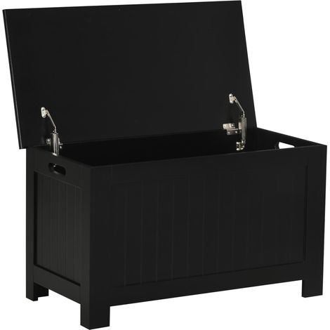 Coffre de rangement avec couvercle, coffre de rangement polyvalent avec charnière de sécurité pour entrée ou salon, 81 x 40 x 46 cm, noir