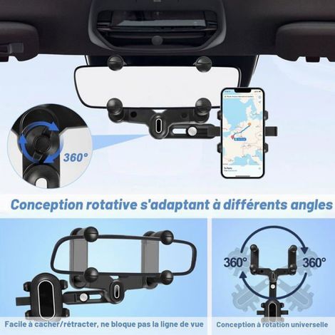 Support Téléphone Rétroviseur Voiture,Support Telephone Voiture Retroviseur,Auto Support Téléphone Voiture Rotatif Et Rétractable (1/4)