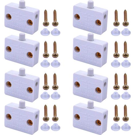 8 Interrupteur de porte, contact momentané, montage surface, plastique blanc, pour placard armoire (1/5)