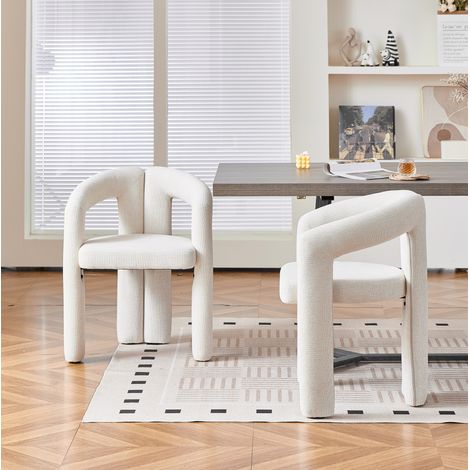 Lote de 2 sillas de comedor modernas con reposabrazos, chenilla beige, 150 kg (1/5)