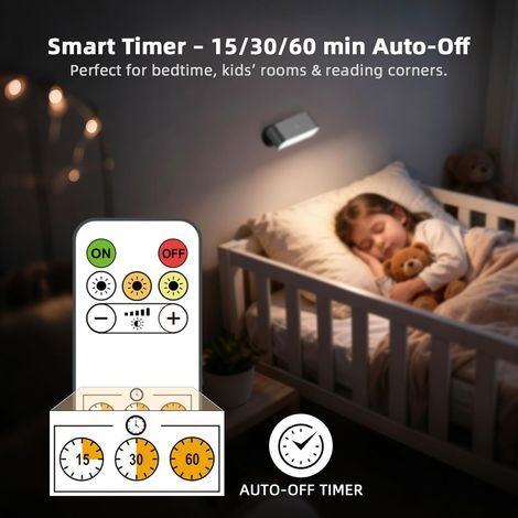 Applique Murale Intérieure, Lot de 2 Lampe Murale Sans Fil avec Télécommande et Touch, 3 Couleurs Dimmables, Rotation 360°, Lampe de Chevet Murale pour Salon, Chambre et Escalier, Noir (1/4)