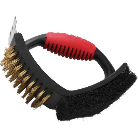 3-in-1 BBQ Cleaning Brush  Brush, scraper, and scrubbing pad  Suitable for charcoal, gas, or electric grills (1/4)