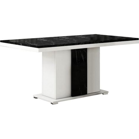Altobuy – Table repas 160x90 cm avec pied central blanc et aspect marbre noir – Design italien moderne – Structure en panneau de particules (1/3)