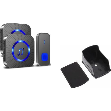 Wireless Doorbell 300M Long Range Waterproof Electronic Chime 55 Melodies 5 Volume Levels Blue LED 1 Transmitter + 2 Receivers, Waterproof Cover for Wireless Doorbell Button (1/5)