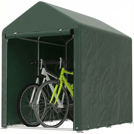 Tente de Jardin pour Vélos 1,2 x 1,8 x 1,65 m, avec 2 Pièces, Porte à Fermeture Éclair, Étanche, Anti‑UV, Vert (1/5)