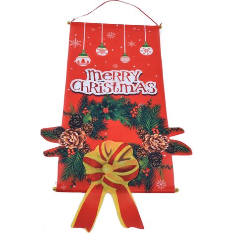 Bannière de Porte de Noël Cartoon, Décoration Murale Xmas avec Couronne en Toile (1/5)