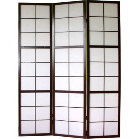 Pegane – Paravent japonais Shoji en bois noir pliant 3 pans – Charnière bidirectionnelle – Pour espaces intérieurs et extérieurs (1/2)