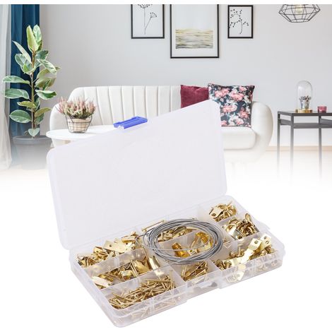 C2005 - Coffret de 230 clous muraux sans soudure de style européen doré, crochets pour cadres photo et câbles en acier (1/5)