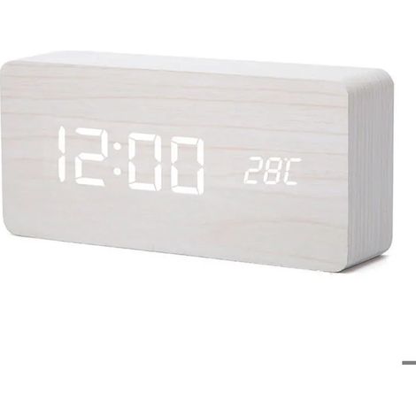 Réveil numérique bois LED noir bleu AUCUNE, affichage heure date température, commande vocale, usage maison voyage (1/5)