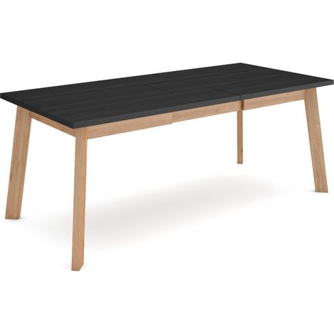 Skraut Home - Mesa Comedor, Mesa Fija Cocina y Salón, 200, Para 10 Comensales, Patas de madera, Estilo Moderno, Negro y roble (1/5)