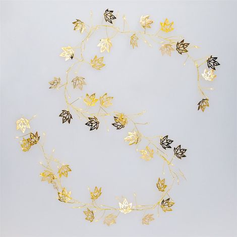 LED-Girlande mit goldenen Blättern, 1,5 m, warmes Licht
