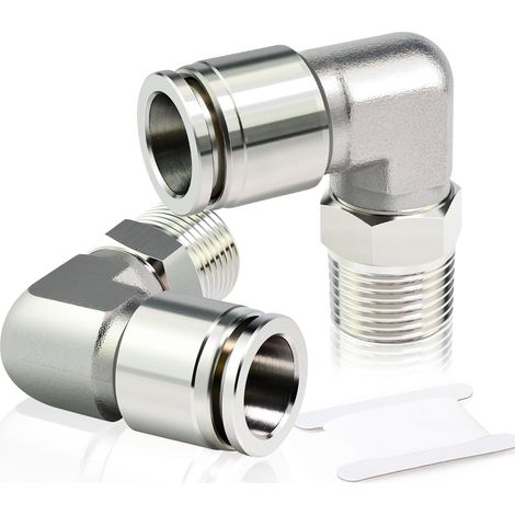 2 Raccords pneumatiques,Acier inoxydable 304,Tube 6mm,BSP 1/4 pouce,Coude pour système d'air