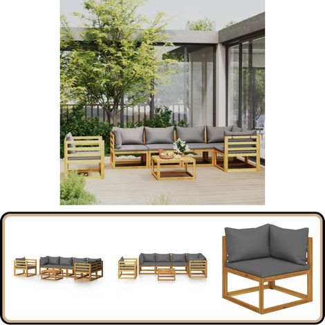 7-tlg. Garten-Lounge-Set mit Auflagen Massivholz Akazie - Gartengeräte - Loungesessel - Gartenmöbel - Outdoor Möbel - Esszimmergarnituren