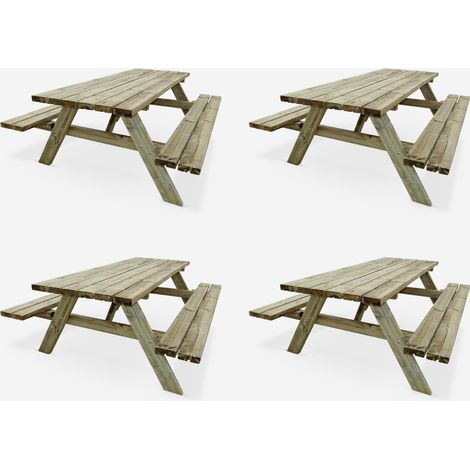 Mesa de picnic de madera de 6 plazas , set de 4 (1/5)