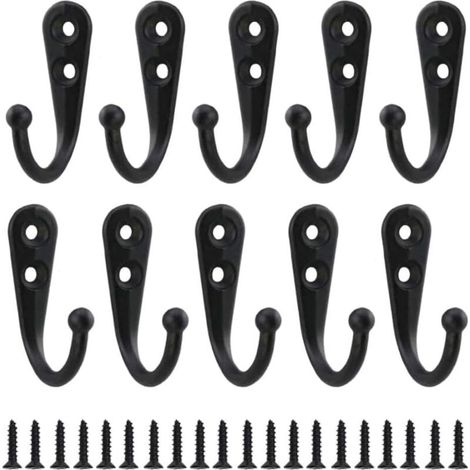 [NEVER USED] 10 pieces black single hooks, wall hooks, black coat hooks, equipped with fixing screws (1/4)
