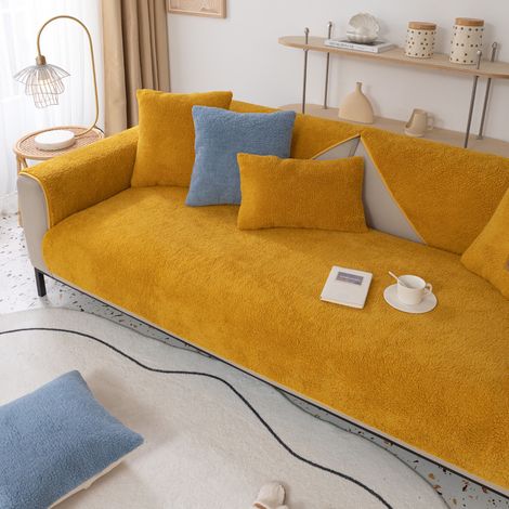 Sofabezug 1 2 3 4 Sitzer, L Form Sofaüberwurfe, Ecksofa Sofa überzug Pets Dog Couch überzug Anti-rutsch Sofaschutz, Ultra Weicher Sofaschoner – Gelb 70x70cm