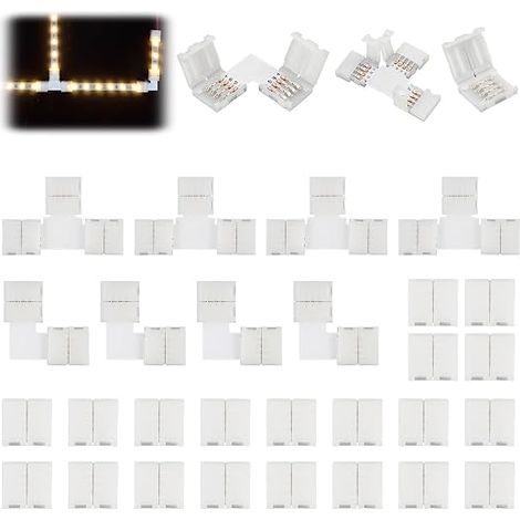 Connecteurs LED 10mm Rubans LED RGB SMD 5050, Connexions en T, en L et Droites 4 Broches 10mm 4 Broches Raccord Bande LED Sans Soudure pour Installation (1/5)