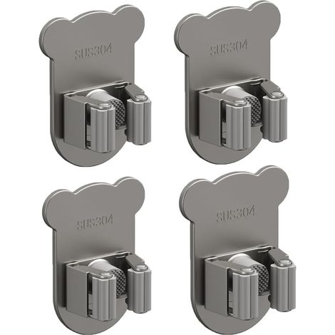 4er-Pack Bürstenhalter aus Edelstahl SUS 304 mit Cartoon-Aufdruck, ohne Bohren, Wandmontage, starke Klemmwirkung, Küchen-, Garagen-, Garten- und Badezimmerwerkzeuge (Metallic-Grau)