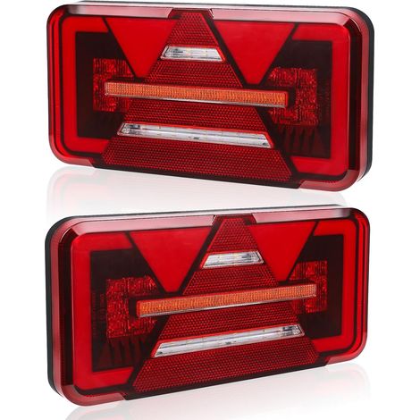 2 Pack 12V/24V LED Trailer Tail Lights IP67 Waterproof with Brake, Turn Signal, Position Point, Backup, Fog for Truck Caravan Van Tractor (1/5)