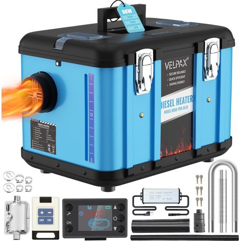 Chauffage Diesel 8 KW 12V/24/220V Tout-en-Un Portable Chauffage à Air Diesel,0,16-0,52 L/h Réchauffeur d'air Diesel 8-36 ℃ Réglable 15-20 m² Contrôle Intelligente LCD Réservoir 5 L pour Bateau Auto