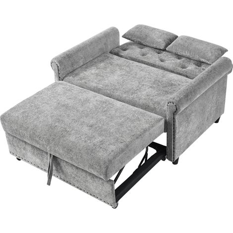 Sofá cama 3 en 1 gris de chenilla, 2 plazas, respaldo ajustable y 2 cojines MODENUIT (1/5)