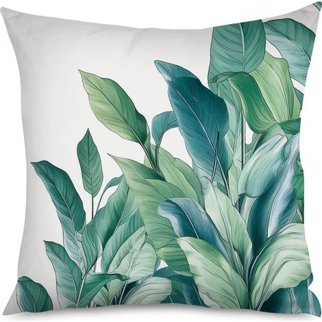 Housse de coussin, Coussin plantes vertes, imprimé tropical, 60x60 cm (1/5)