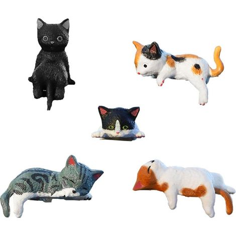 Lot de 5 statuettes de chats miniatures, accessoires pour tableau de bord de voiture, adorables décorations de chats en résine, décoration intérieure (1/5)
