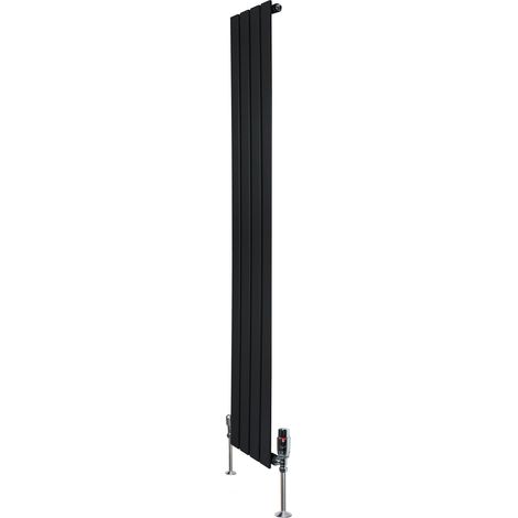 Flat Single Column Radiator & Valves – 1600mm x 280mm – Black (1/5)