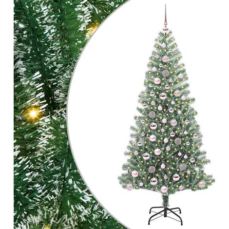 Arbre de Noël Artificiel Enneigé Lumineux Guirlande 300 LED et Boules Vert et Blanc 180 cm (1/5)