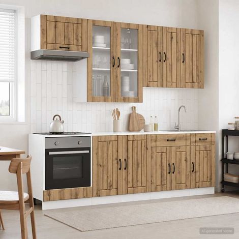 Ensemble de meubles de cuisine 8 pièces chêne artisanal, bois d’ingénierie, pieds réglables - PANGIVO (1/5)