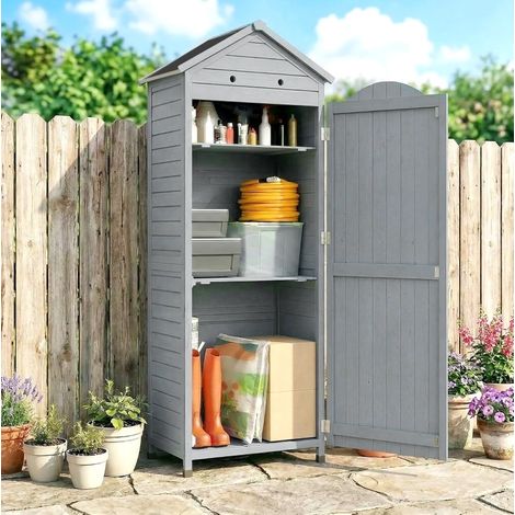 Armadio da giardino grigio 85 x 58 x 213 cm con ripiani regolabili DESVIAE (1/5)