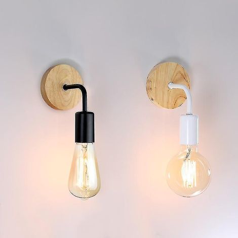 Applique murale en bois style rétro, applique murale E27 110V 220V, lampe de chevet rétro, décoration industrielle, lampe de chambre/restaurant (blanche) (1/5)
